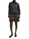 Tibi Leather Pull On Shorts In Brown In Brown