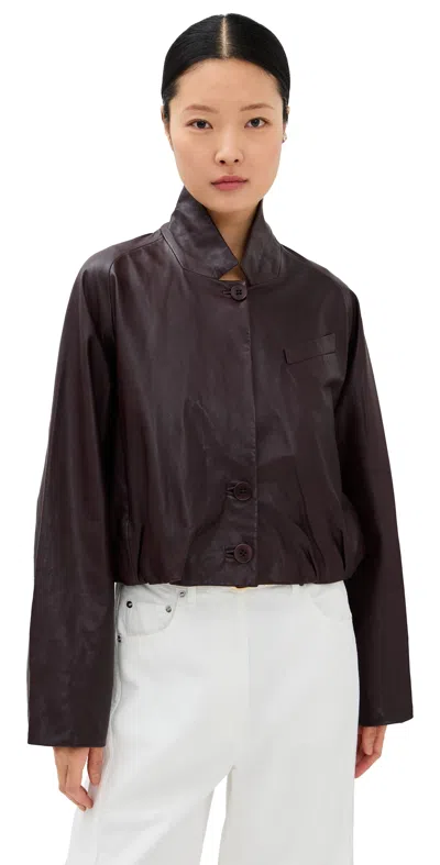 Tibi Leather Raglan Sleeve Blazer Brown