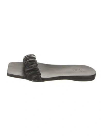 Pre-owned Tibi Leather Ruffle Embellishment Slides In Black