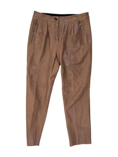 Pre-owned Tibi Leather Skinny Leg Pants In Brown