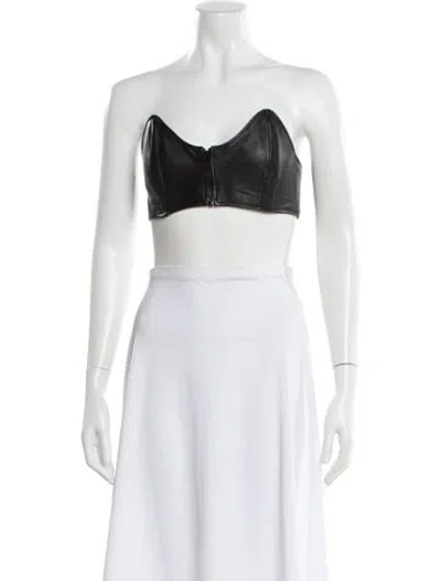 Pre-owned Tibi Leather Strapless Crop Top In Black