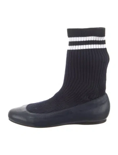 Pre-owned Tibi Leather Striped Sock Boots In Blue