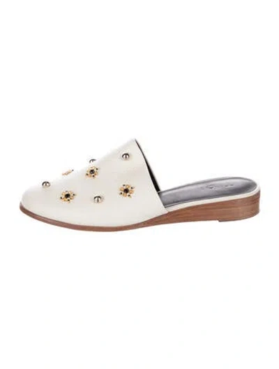 Pre-owned Tibi Leather Studded Accents Mules In White