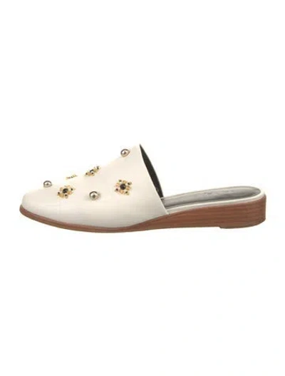 Pre-owned Tibi Leather Studded Accents Mules In White