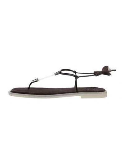 Pre-owned Tibi Leather T-strap Sandals W/ Tags In Brown/clear
