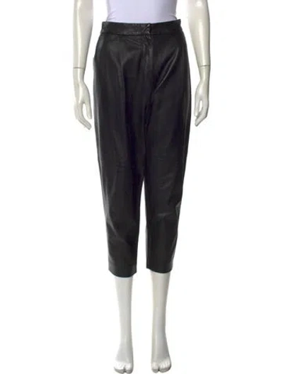 Pre-owned Tibi Leather Wide Leg Pants In Black