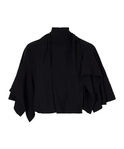 Tibi Cape-effect Tie-detailed Gauze Blouse In Black