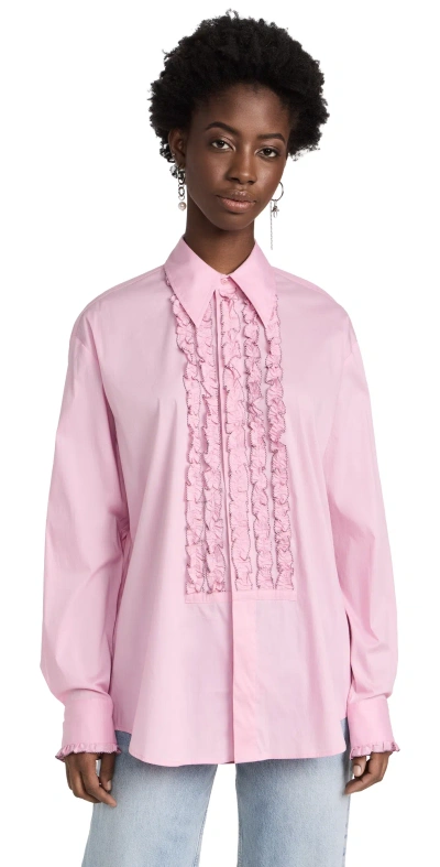 Tibi Light Weight Cotton Nylon Easy Tuxedo Shirt Pink