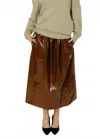 Tibi Light Weight Patent Smocking Waistband Full Midi Skirt In Brick In Brown