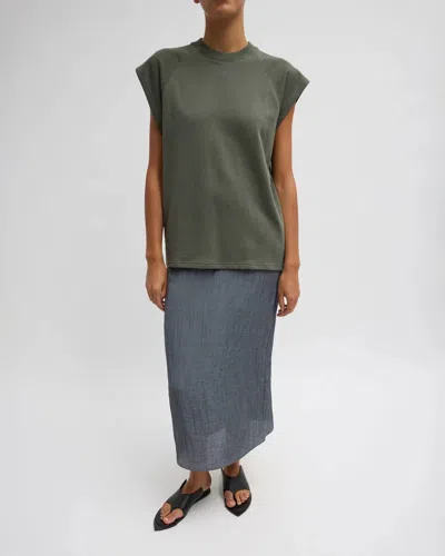 Tibi Light Weight Sweatshirt Easy Top In Olive In Green