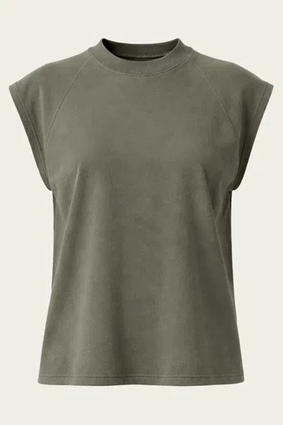 Tibi Light Weight Sweatshirting Sleeveless Easy Top In Olive In Green