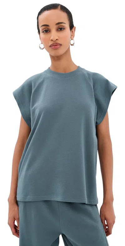 Tibi Lightweight Easy Sweatshirt Top Blue Grey In Gray