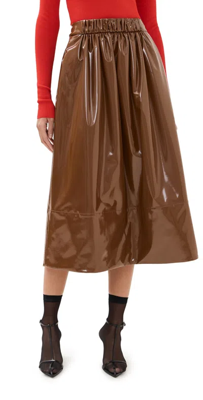 Tibi Lightweight Stretch Patent Skirt Brick