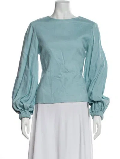 Pre-owned Tibi Linen Crew Neck Blouse In Blue