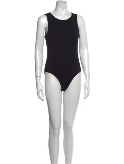 Pre-owned Tibi Linen Crew Neck Bodysuit In Black
