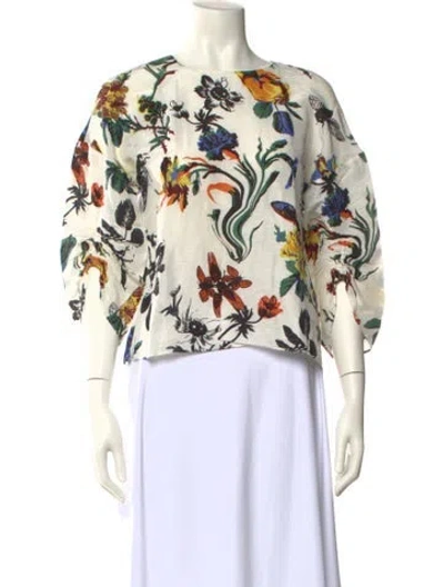 Pre-owned Tibi Linen Floral Print Crop Top In White