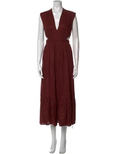 Pre-owned Tibi Linen Long Dress In Burgundy