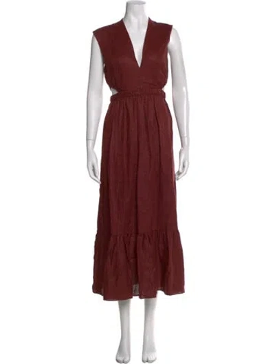 Pre-owned Tibi Linen Long Dress In Burgundy