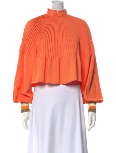 Pre-owned Tibi Long Sleeve Blouse W/ Tags In Metallic/orange