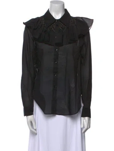 Pre-owned Tibi Long Sleeve Button-up Top In Black