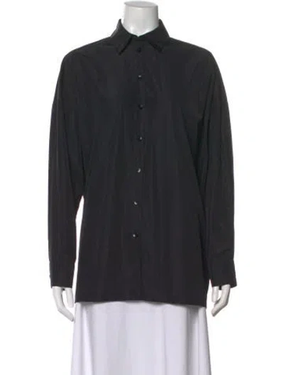 Pre-owned Tibi Long Sleeve Button-up Top In Black