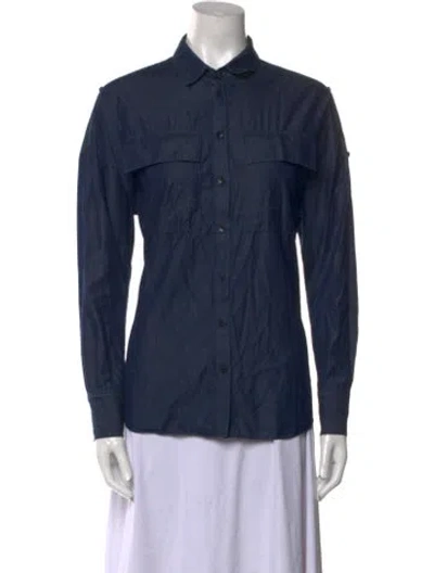 Pre-owned Tibi Long Sleeve Button-up Top In Blue