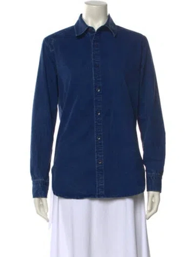 Pre-owned Tibi Long Sleeve Button-up Top In Blue