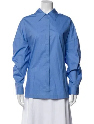 Pre-owned Tibi Long Sleeve Button-up Top In Blue