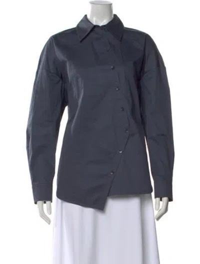 Pre-owned Tibi Long Sleeve Button-up Top In Blue