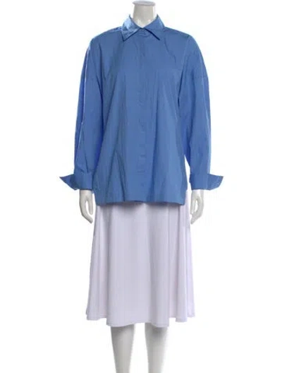 Pre-owned Tibi Long Sleeve Button-up Top In Blue