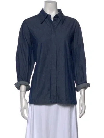 Pre-owned Tibi Long Sleeve Button-up Top In Blue