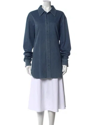Pre-owned Tibi Long Sleeve Button-up Top In Blue