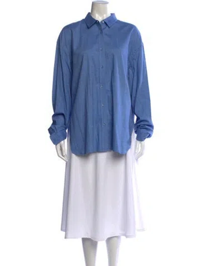 Pre-owned Tibi Long Sleeve Button-up Top In Blue
