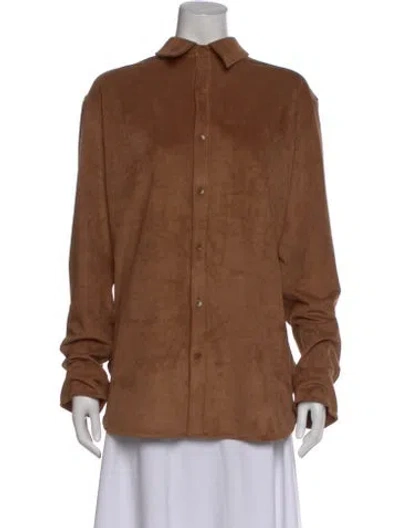 Pre-owned Tibi Long Sleeve Button-up Top In Brown