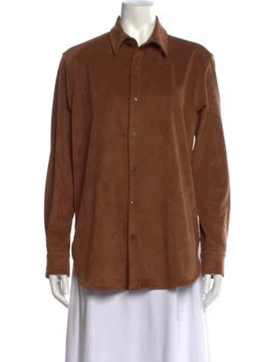 Pre-owned Tibi Long Sleeve Button-up Top In Brown