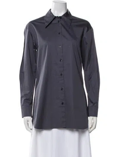 Pre-owned Tibi Long Sleeve Button-up Top In Gray