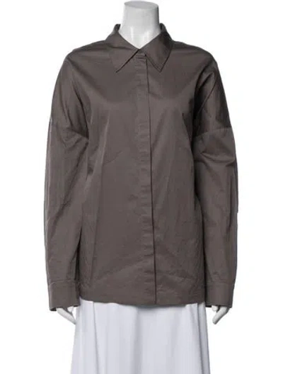 Pre-owned Tibi Long Sleeve Button-up Top In Gray
