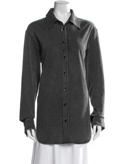 Pre-owned Tibi Long Sleeve Button-up Top In Gray