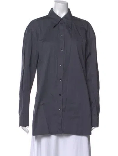 Pre-owned Tibi Long Sleeve Button-up Top In Gray