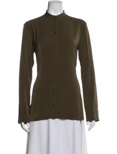 Pre-owned Tibi Long Sleeve Button-up Top In Green