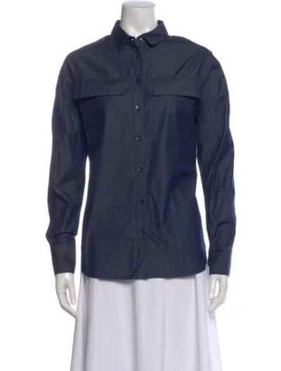 Pre-owned Tibi Long Sleeve Button-up Top W/ Tags In Blue