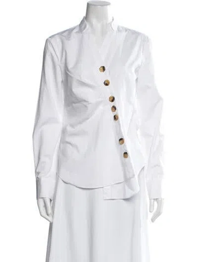 Pre-owned Tibi Long Sleeve Button-up Top In White