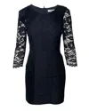 Tibi Long Sleeve Lace Mini Dress In Black Nylon In Black