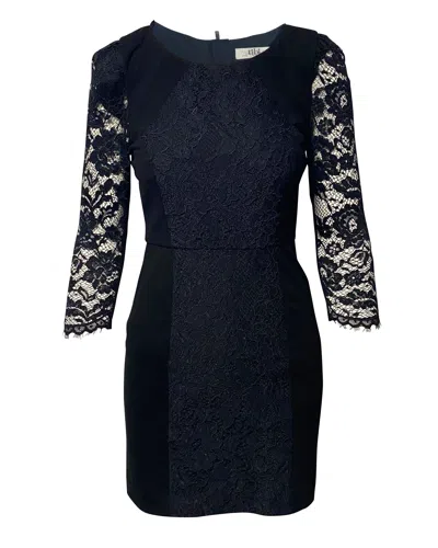 Tibi Long Sleeve Lace Mini Dress In Black Nylon
