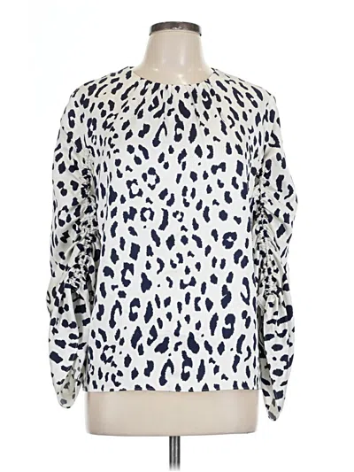 Pre-owned Tibi Long Sleeve Silk Top Ivory Animal Print Pattern Keyhole Neckline Tops In White