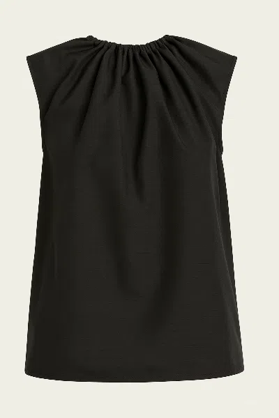 Tibi Lotte Nylon Shirred Neck Top In Black