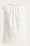 Tibi Lotte Nylon Shirred Neck Top In White In White
