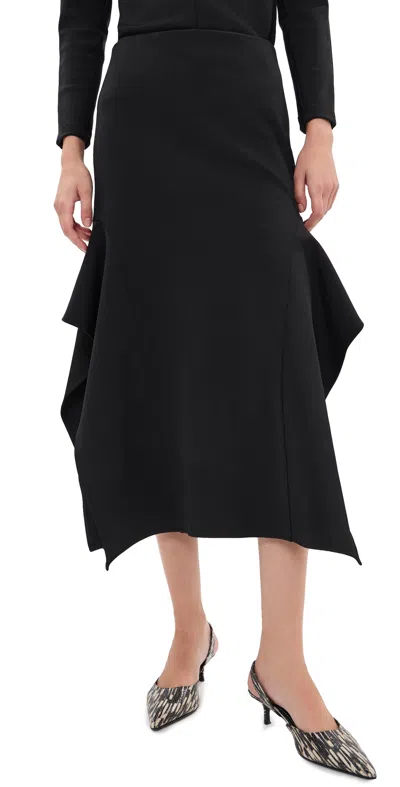 Tibi Luxe Crepe Knit Side Drape Skirt Black