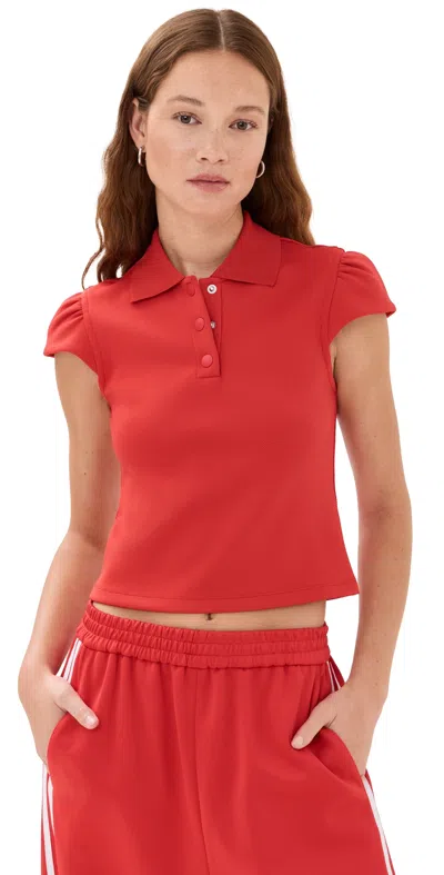 Tibi Luxe Pique Shrunken Polo Shirt Red