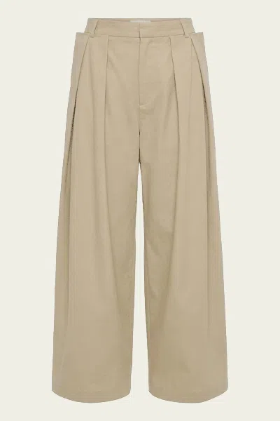 Tibi Luxe Spring Twill Tucked Pleated Wide Leg Trouser In Taupe